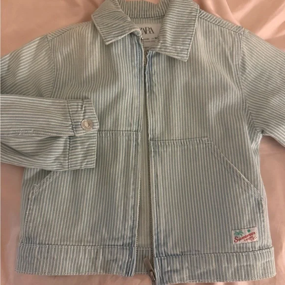 Zara Light Blue Striped Jacket - Picture 2 of 3